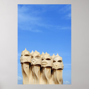 Skorsten på Tak i Casa Mila (La Pedrera) Poster