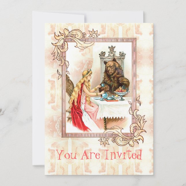 Skötsel inom Rosa och Beast Inbjudningar (Framsida)