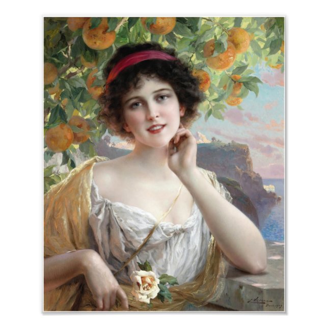 Skötsel under Orangen Träd av Émile Vernon Fototryck (Framsidan)