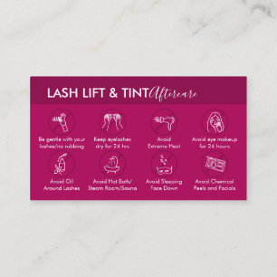 Skötselråd efter Pink Dark Lash Lift Tint Visitkort