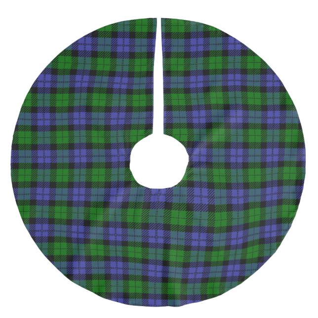 Skotsk blått och grönt tartan julgransmatta borstad polyester (Framsidan)