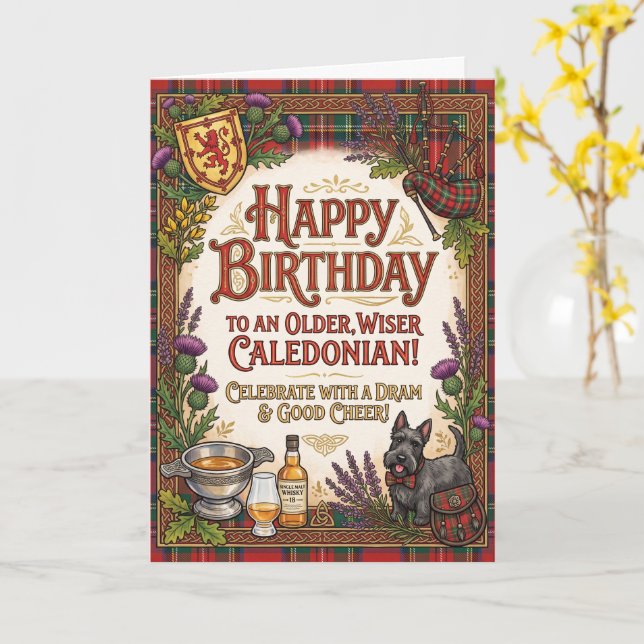 Skotsk Caledonian födelsedag Kort (Gul blomma)
