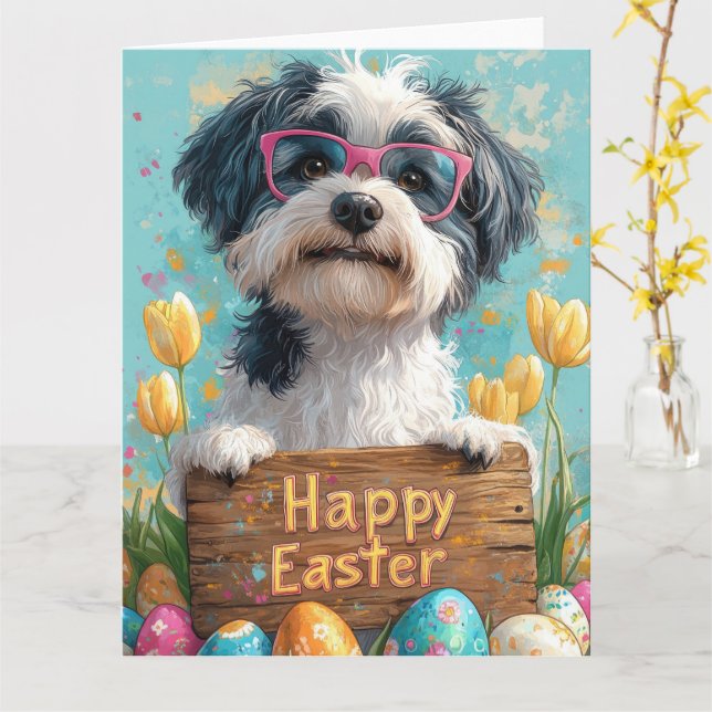 Skotsk fårhund Påskägg Kort (Gul blomma)