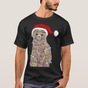 Skotsk Fold jul Santa hatt julbelysning katt T Shirt
