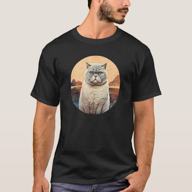 Skotsk Fold Katt Distressed Stil, Kärlek Katter T Shirt (Framsida)