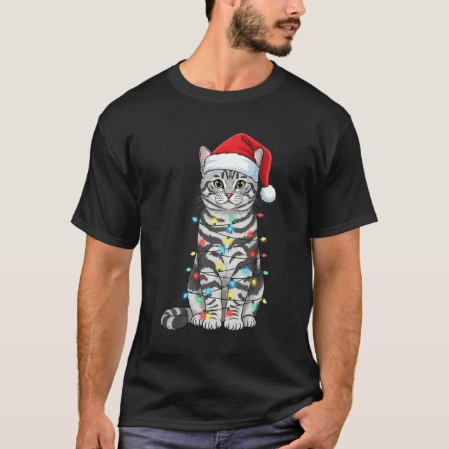 Skotsk Fold Katt Jul Tomte Älskare T Shirt (Framsida)