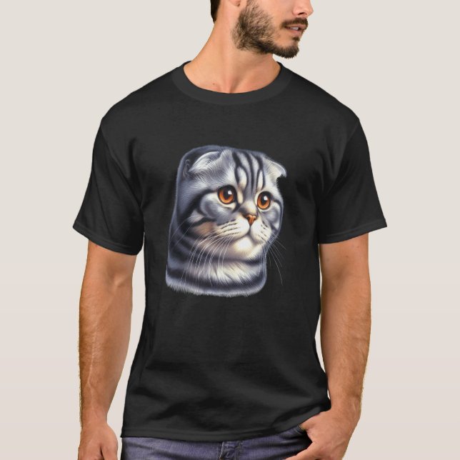 Skotsk Fold Katt Porträtt T Shirt (Framsida)