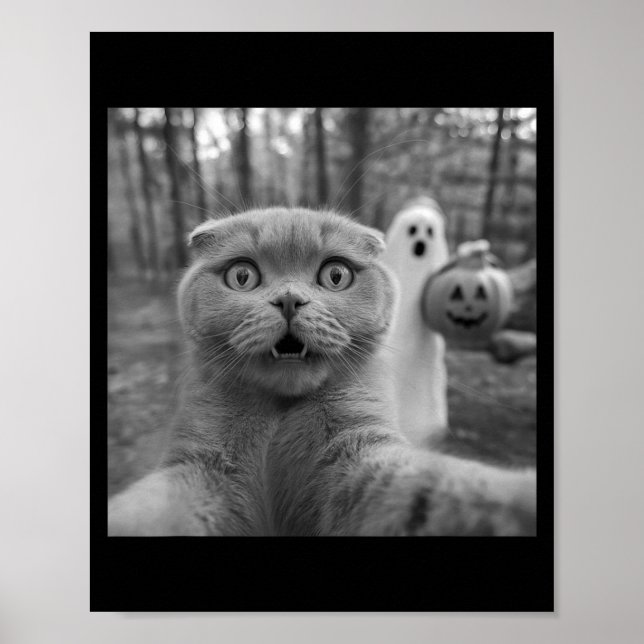 Skotsk fold katts selfie spöke trick or treater poster (Framsidan)