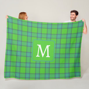 Skotsk grön & blå Plaid-monogram Fleecefilt