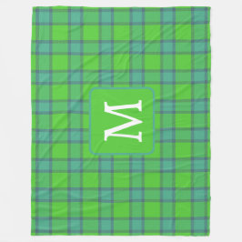 Skotsk grön & blå Plaid-monogram Fleecefilt