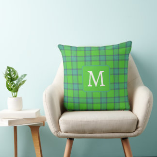 Skotsk grön &blå Plaid-monogram Kudde