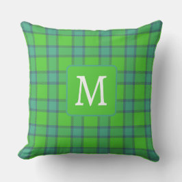 Skotsk grön &blå Plaid-monogram Kudde