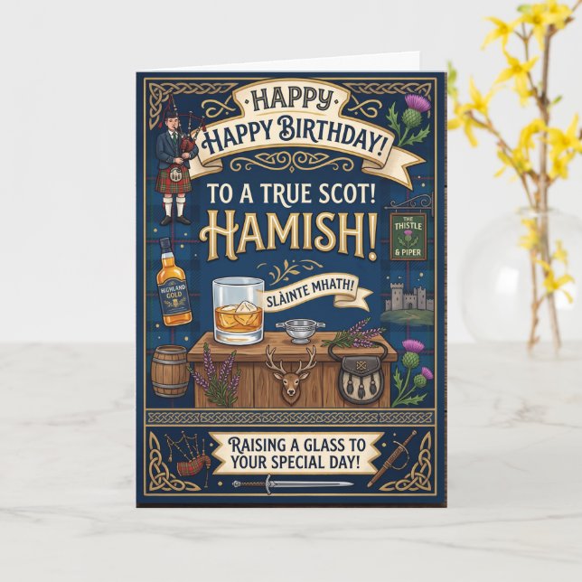 Skotsk Hamish födelsedag Kort (Gul blomma)