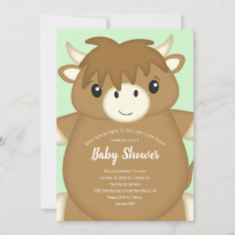 Skotsk Highland Cow Baby Shower-Grönt Inbjudningar