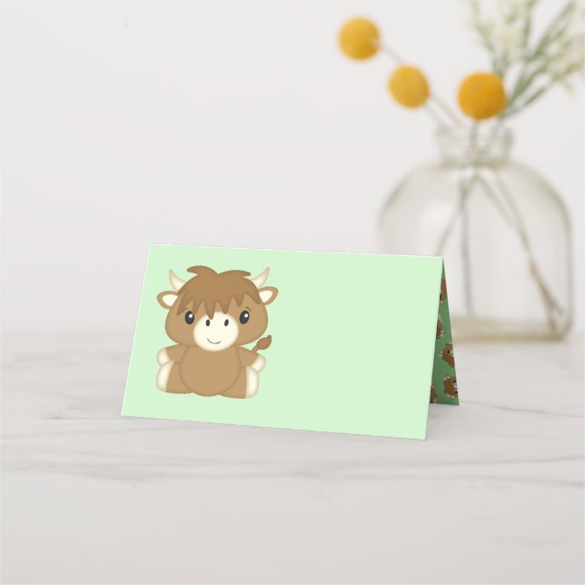 Skotsk Highland Cow Baby Shower-Grönt Placeringskort (Framsida)