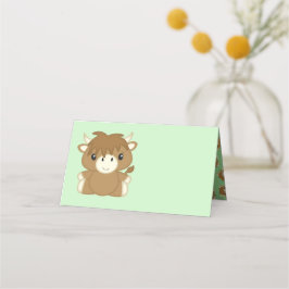 Skotsk Highland Cow Baby Shower-Grönt Placeringskort