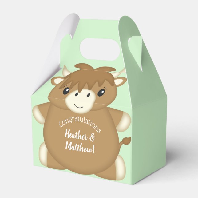 Skotsk Highland Cow Baby Shower-Grönt Presentaskar (Framsidan Sidan)