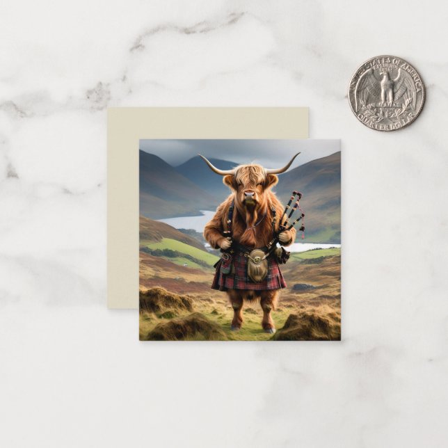 Skotsk Highland Cow Bagpiper,  Anteckningskort (Fram/Back In Situ)
