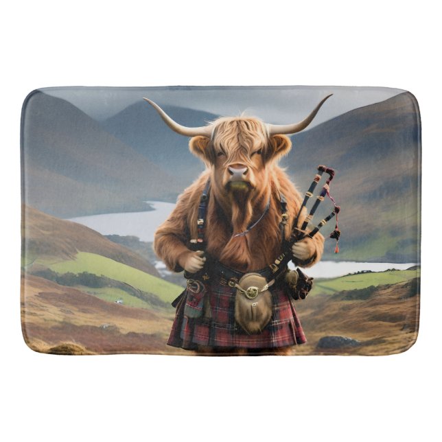 Skotsk Highland Cow Bagpiper,  Badrumsmatta (Framsidan)