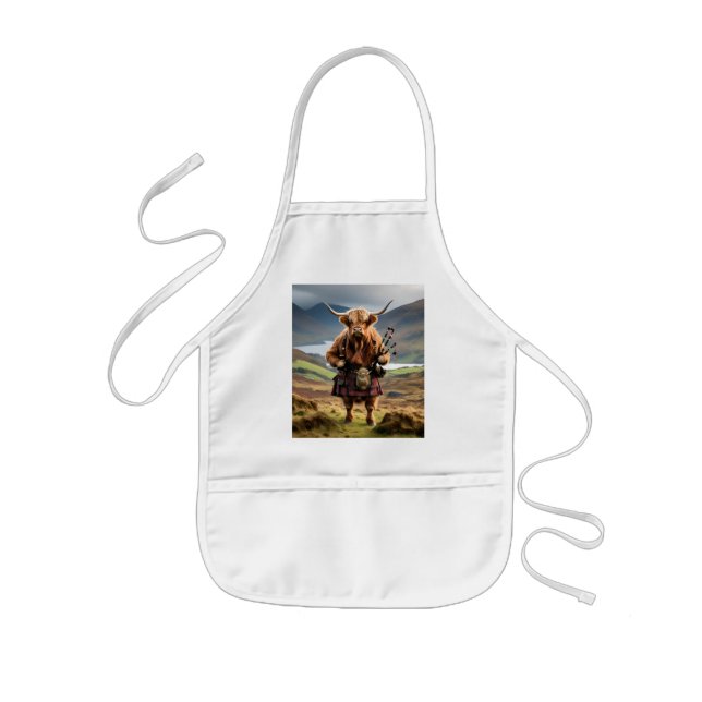 Skotsk Highland Cow Bagpiper,  Barnförkläde (Framsidan)