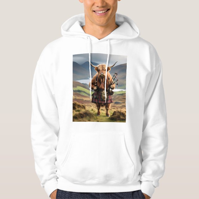 Skotsk Highland Cow Bagpiper,  Hoodie (Framsida)