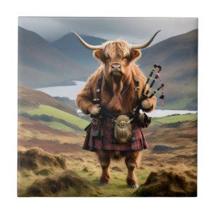 Skotsk Highland Cow Bagpiper, Kakelplatta