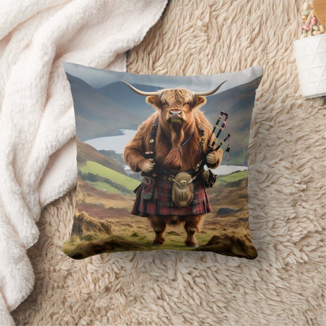 Skotsk Highland Cow Bagpiper, Kudde (Filt)