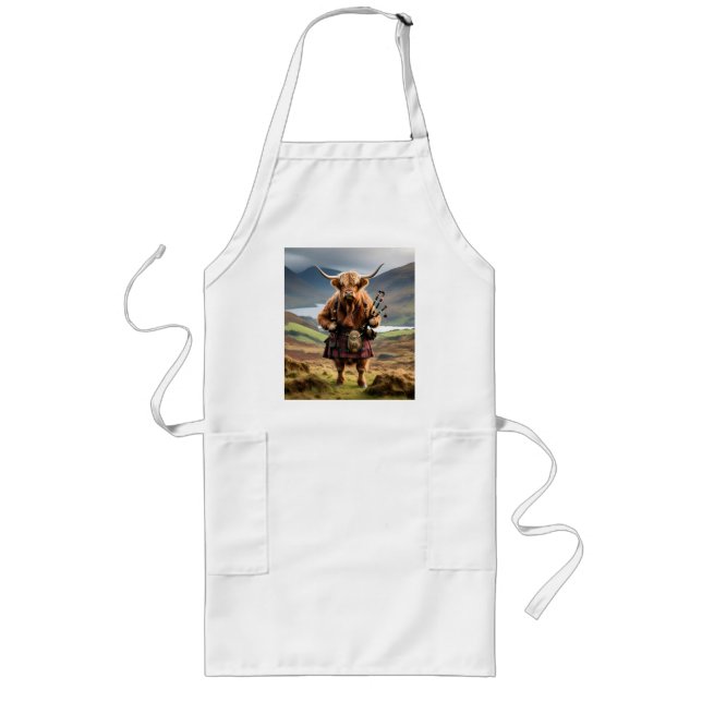 Skotsk Highland Cow Bagpiper,  Långt Förkläde (Framsidan)