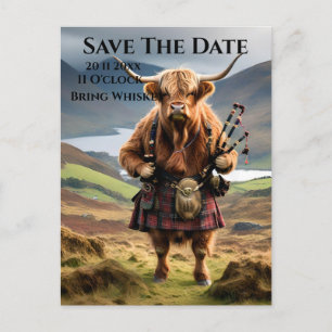 Skotsk Highland Cow Bagpiper, Spara Datumet Vykort
