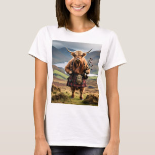 Skotsk Highland Cow Bagpiper, T Shirt