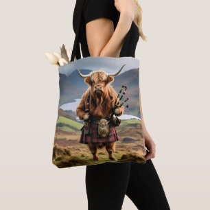 Skotsk Highland Cow Bagpiper,  Tygkasse