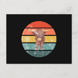 Skotsk Highland Cow Retro Vykort