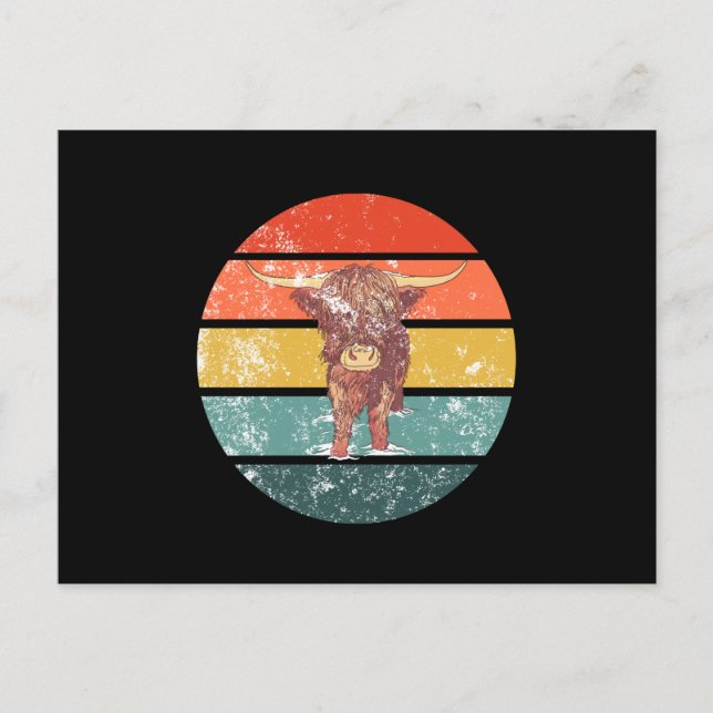 Skotsk Highland Cow Retro Vykort (Framsida)