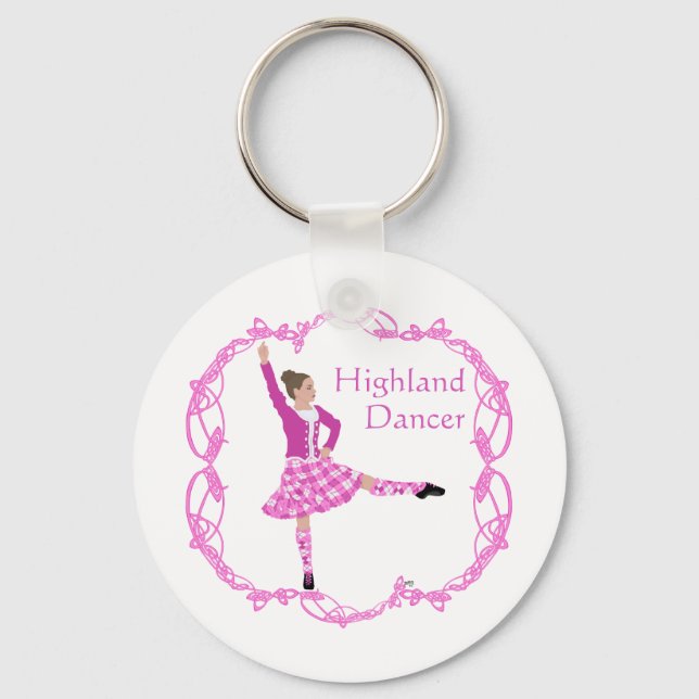 Skotsk Highland Dancer Celtic Knotwork Rosa Nyckelring (Framsida)