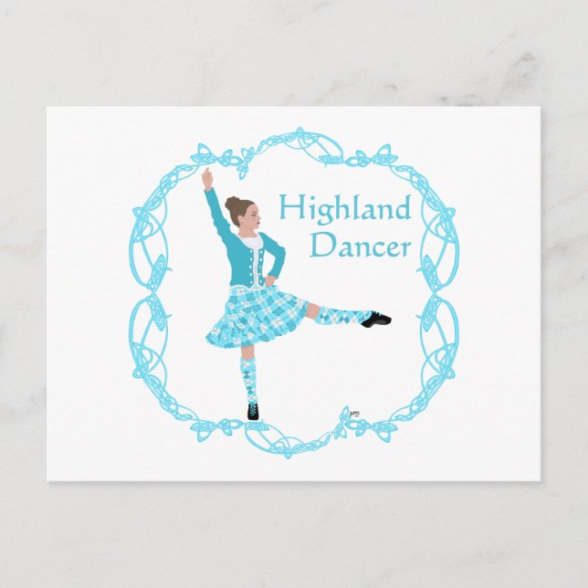 Skotsk Highland Dancer Celtic Knotwork Turkos Vykort (Framsida)