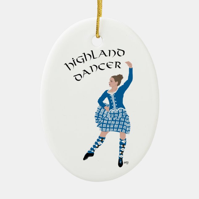 Skotsk Highland Dancer - Teal Julgransprydnad Keramik (Framsidan)