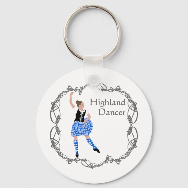 Skotsk Highland-dansare Celtic Knotwork Blå Nyckelring (Framsida)
