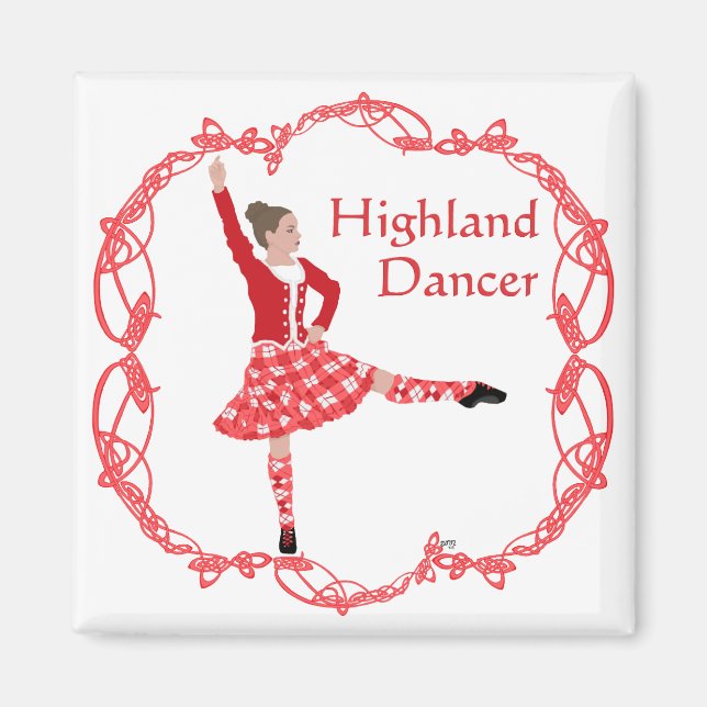 Skotsk Highland Dansare Kelterknutmönster Röd Magnet (Framsidan)