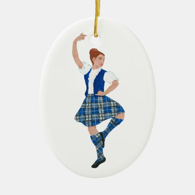 Skotsk Highland-dansare - Nevil Plaid Julgransprydnad Keramik (Framsidan)
