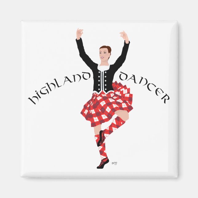 Skotsk Highland-dansare röd och svart Magnet (Framsidan)
