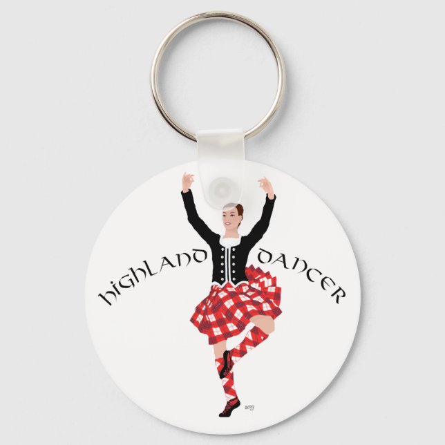 Skotsk Highland-dansare röd och svart Nyckelring (Framsida)