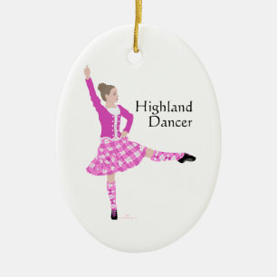 Skotsk Highland Dansare Rosa Julgransprydnad Keramik