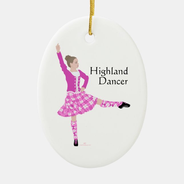 Skotsk Highland Dansare Rosa Julgransprydnad Keramik (Framsidan)