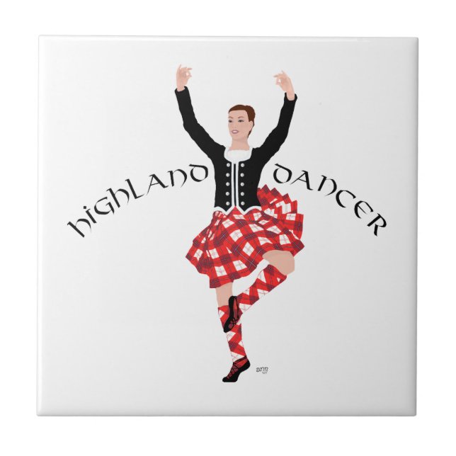 Skotsk Highland Fling - Röd Tartan Kakelplatta (Framsidan)