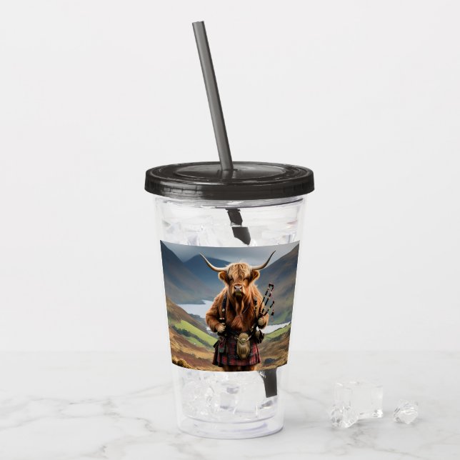 Skotsk Highland Ko Bagpiper, Take Away Mugg (Framsida Ice)