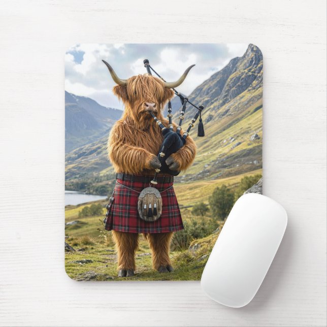 Skotsk Highland Ko som spelar säckpipa Musmatta (Med mus)