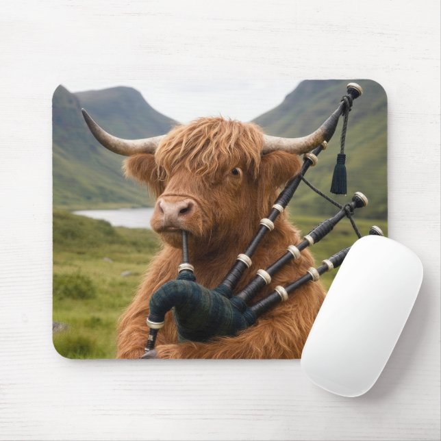 Skotsk Highland Ko som spelar säckpipa Musmatta (Med mus)