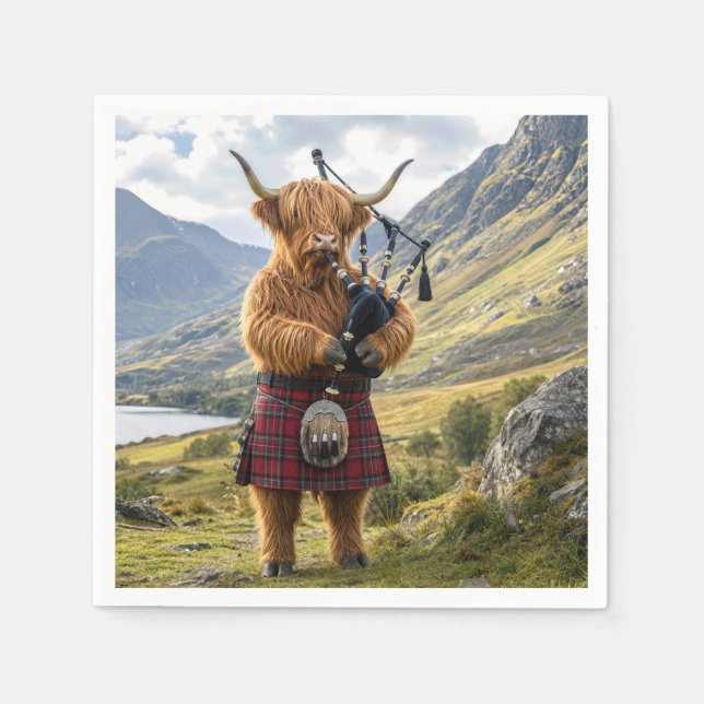 Skotsk Highland Ko som spelar säckpipa Pappersservett (Framsidan)