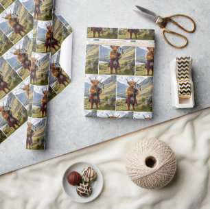 Skotsk Highland Ko som spelar säckpipa Presentpapper