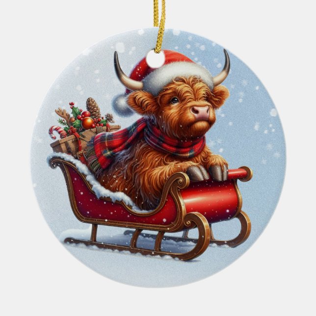 Skotsk högland, tomko i slam julgransprydnad keramik (Framsidan)